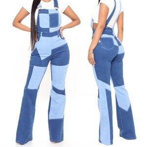 Patchwork Denim Overalls